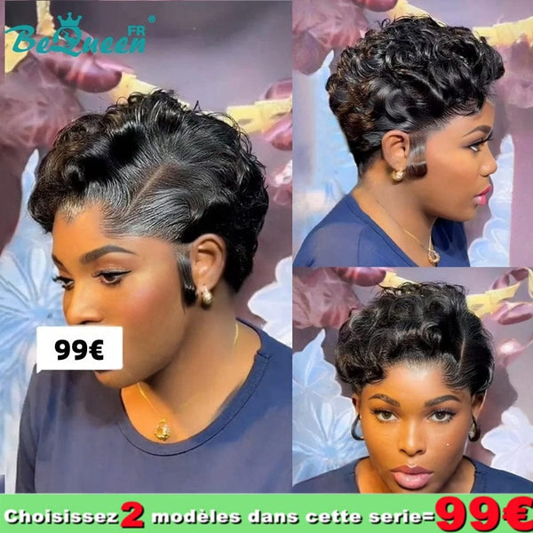 BeQueen 99€=2 pelucas "Edwina" Peluca Pixie Afro rizada con Frontera de Encaje 13x4
