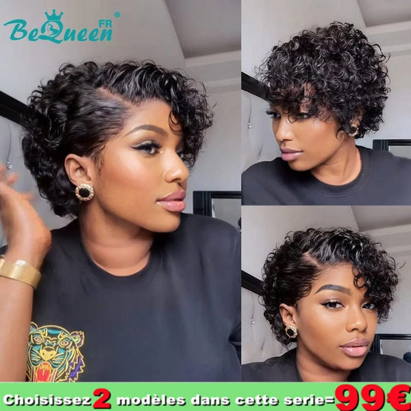 BeQueen 99€=2 pelucas "Edwina" Peluca Pixie Afro rizada con Frontera de Encaje 13x4