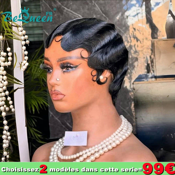 BeQueen 99 € = 2 „Edwina“-Perücken Pixie-Afro-Lockenperücke mit 13x4-Spitzenfront