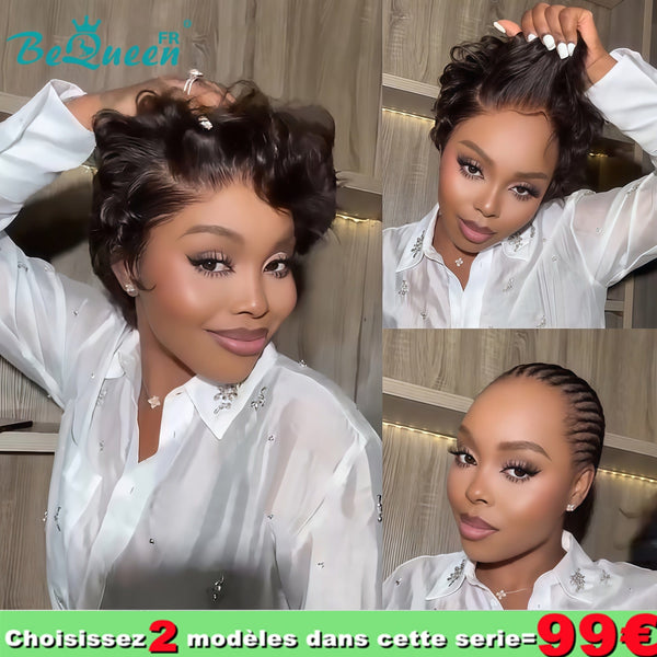 BeQueen 99€=2 pelucas "Edwina" Peluca Pixie Afro rizada con Frontera de Encaje 13x4
