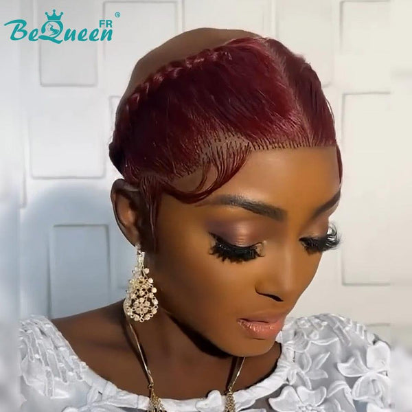 BeQueen “Soniel” Perruque lisse frontale 16 pouces serre tête rouge bordeaux avec Lace frontale 13*4 style 7