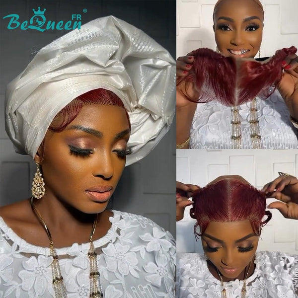 BeQueen “Soniel” Perruque lisse frontale 16 pouces serre tête rouge bordeaux avec Lace frontale 13*4 style 7