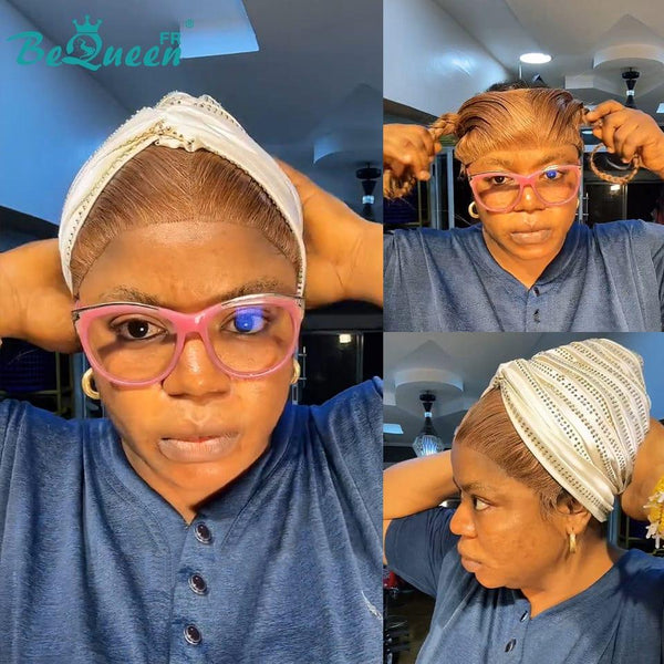 BeQueen “Soniel” Perruque lisse frontale 16 pouces serre tête miel avec Lace frontale 13*4 style 9