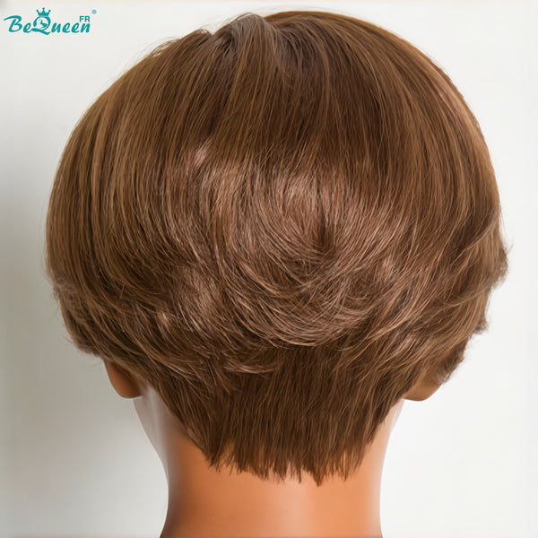 BeQueen "Chris" Glatte schwarze Bob-Perücke mit Seitenscheitel, Front-Lace, ohne Kleber, Style 18, 100 % Rohhaar, gute Qualität, kann 20 Jahre halten