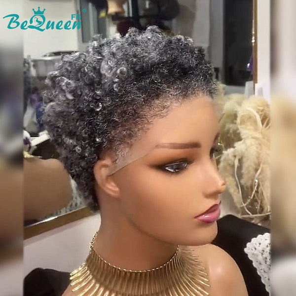 BeQueen "Edwina" Perruque court afro Couleur Salt & Pepper avec Lace Frontale 13x4