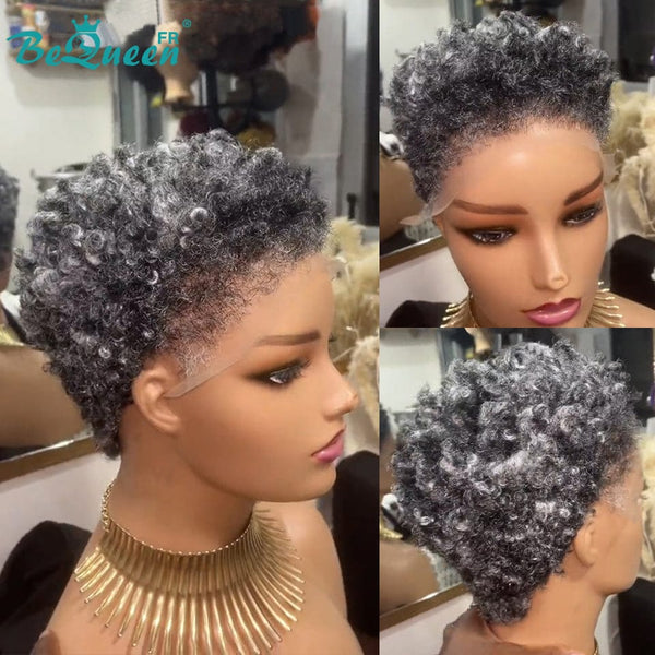 BeQueen "Edwina" Perruque court afro Couleur Salt & Pepper avec Lace Frontale 13x4