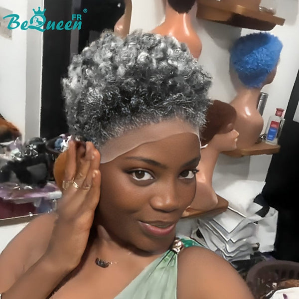 BeQueen "Edwina" Perruque court afro Couleur Salt & Pepper avec Lace Frontale 13x4