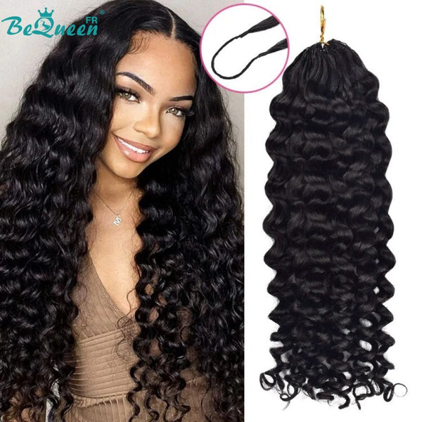 BeQueen Tissage Extensions de Cheveux Feather 100% cheveux humains/cheveux mix Couleur noir Deep curly wave