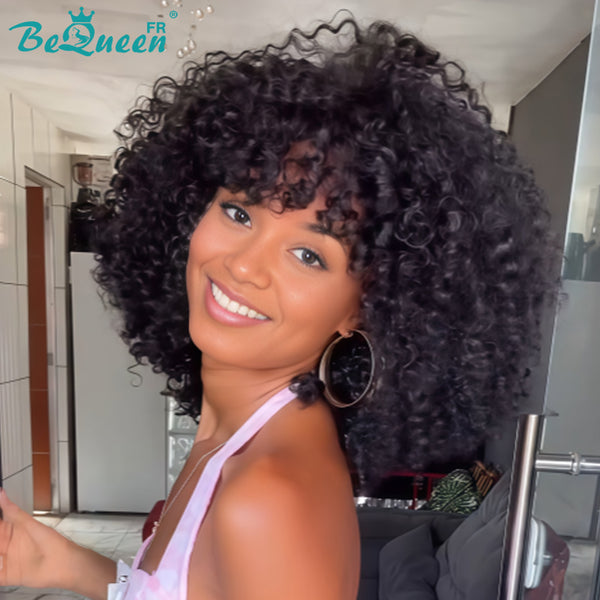 BeQueen "Addi" Perruque Bob Afro Curly sans lace sans colle avec frange style 4