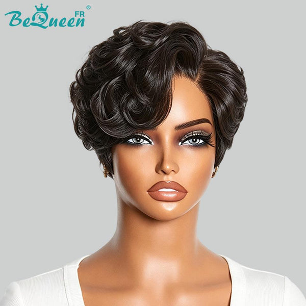 Bequeen Perücke „Suwe“ Pixie Schwarz, ohne Kleber, Front-Lace mit Seitenscheitel, Style 11