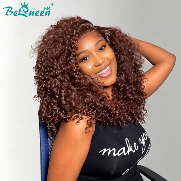 BeQueen "Josie" Peruca Bob Curly Wave preto e castanho Sem cola estilo 2