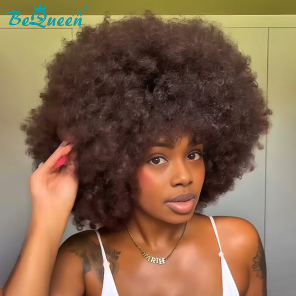 BeQueen „Addi“ Custom Bob Afro Curly Perücke, fertig zum Tragen, ohne Kleber, 13 x 4 cm 
