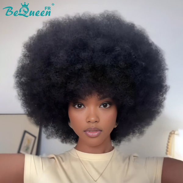BeQueen „Addi“ Custom Bob Afro Curly Perücke, fertig zum Tragen, ohne Kleber, 13 x 4 cm 
