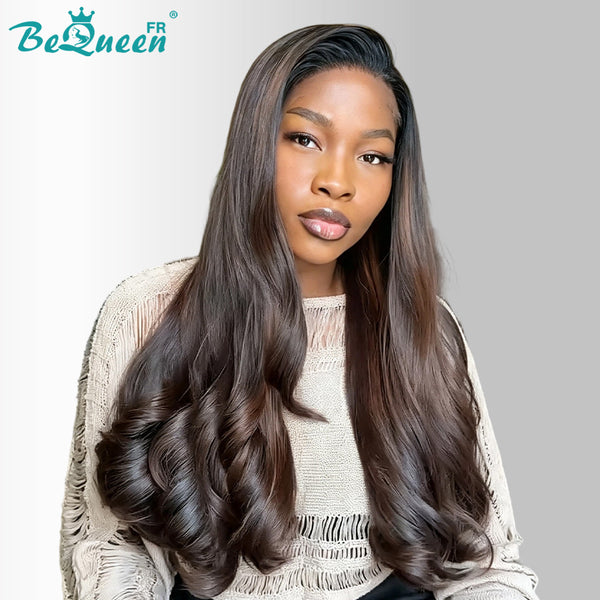 BeQueen "Hilary" Lange Body-Wave-Perücke, Schwarz und Braun, mit Lace-Front, Halbpreis