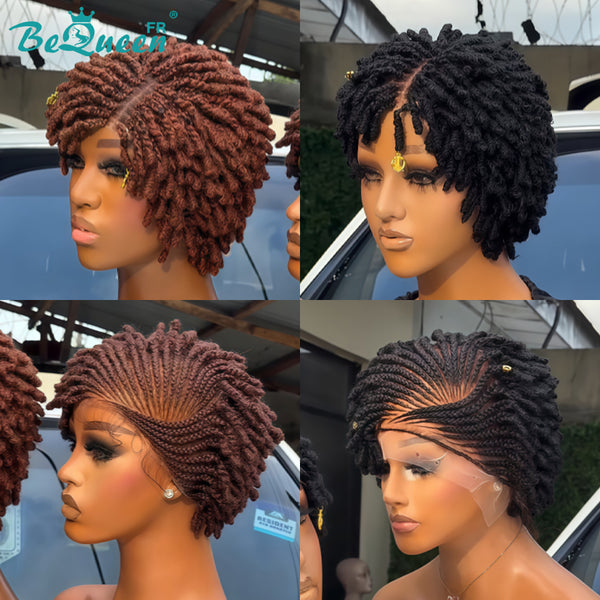 BeQueen “Helno" Peluca pixie con trenza twist de encaje completo, cuatro estilos