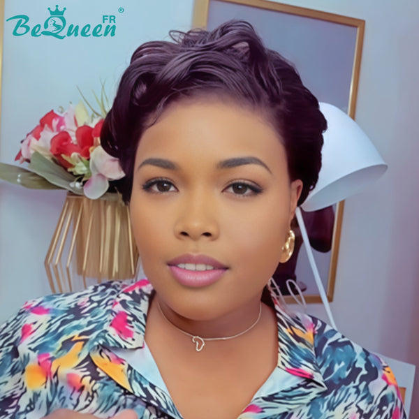 Bequeen "Chioma" Black Curly Pixie Wig, Machine-Made, Glueless, Ready-to-Wear, Style 17