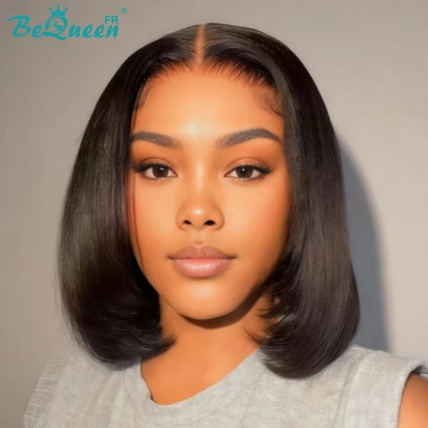 BeQueen “Klaus” Peluca bob Kinky Straight longitud 10 pulgadas con lace frontal 13*4, raya lateral sin pegamento