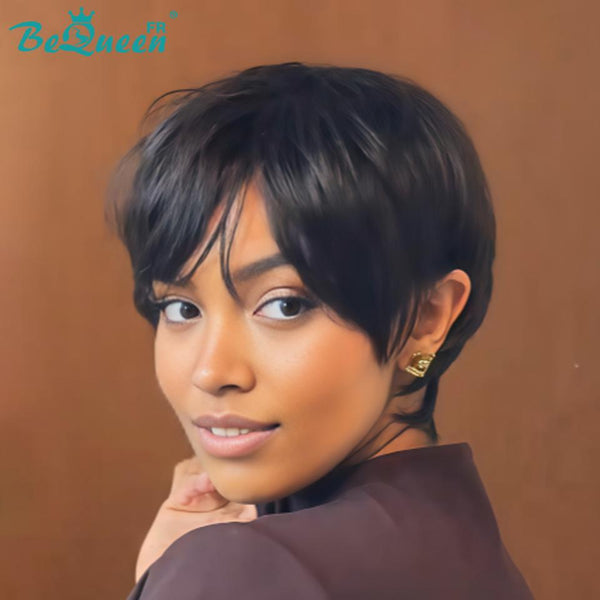 Bequeen Peluca "Suey" lacia hecha a máquina Negro mezclado con miel 100% cabello humano estilo 6