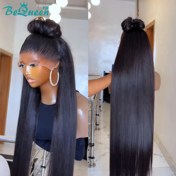 BeQueen "Mina" Peluca larga lisa color negro con lace frontal y moño, a mitad de precio