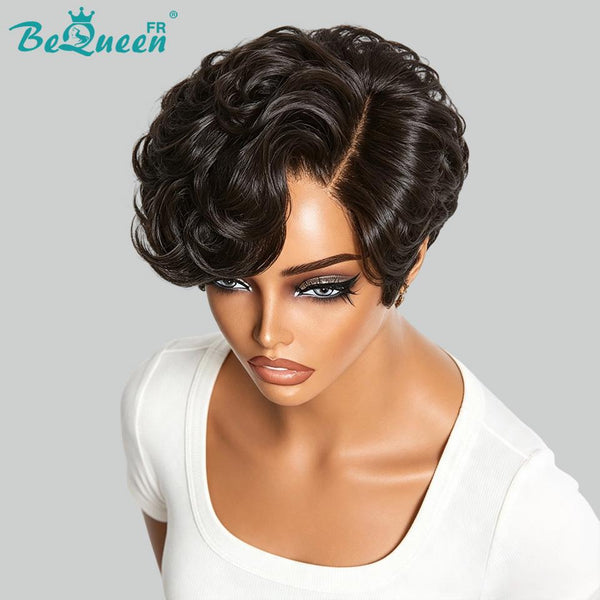 Bequeen Perücke „Suwe“ Pixie Schwarz, ohne Kleber, Front-Lace mit Seitenscheitel, Style 11