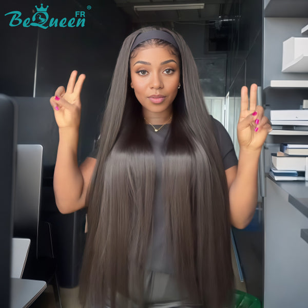 BeQueen "Mina" Perruque Longue 30 pouces Lisse Couleur noir en bandeau Moitié prix