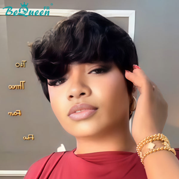 Bequeen Peluca "Suey" lacia hecha a máquina Negro mezclado con miel 100% cabello humano estilo 6