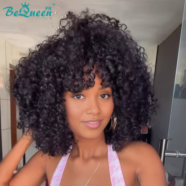 BeQueen "Addi" Perruque Bob Afro Curly sans lace sans colle avec frange style 4