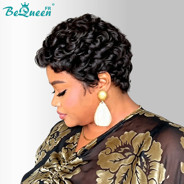 Bequeen Perruque “Suwe” Pixie noir Sans colle Frontale Lace Avec Raie Du Côté style 21