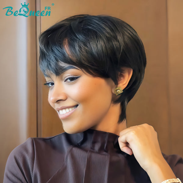 Bequeen Peluca "Suey" lacia hecha a máquina Negro mezclado con miel 100% cabello humano estilo 6