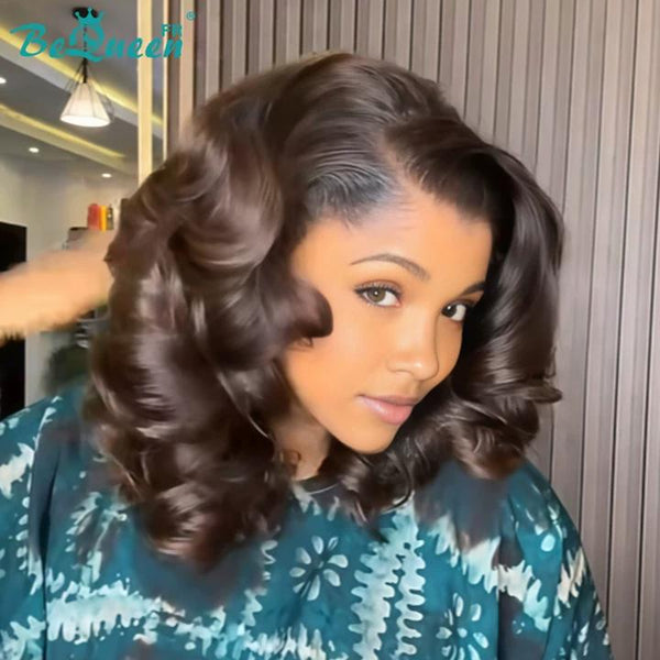 BeQueen "Polysia" Black Bouncy Curly Bob Wig with Lace Front Style 31