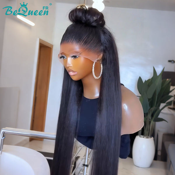 BeQueen "Mina" Peluca larga lisa color negro con lace frontal y moño, a mitad de precio