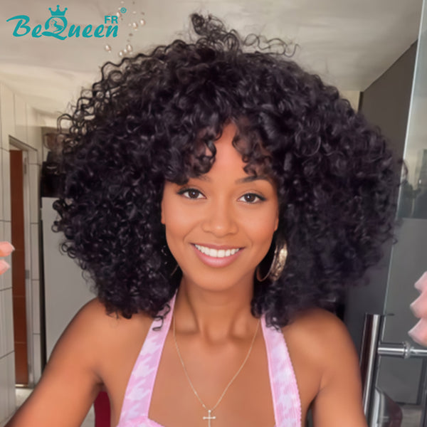 BeQueen "Addi" Perruque Bob Afro Curly sans lace sans colle avec frange style 4