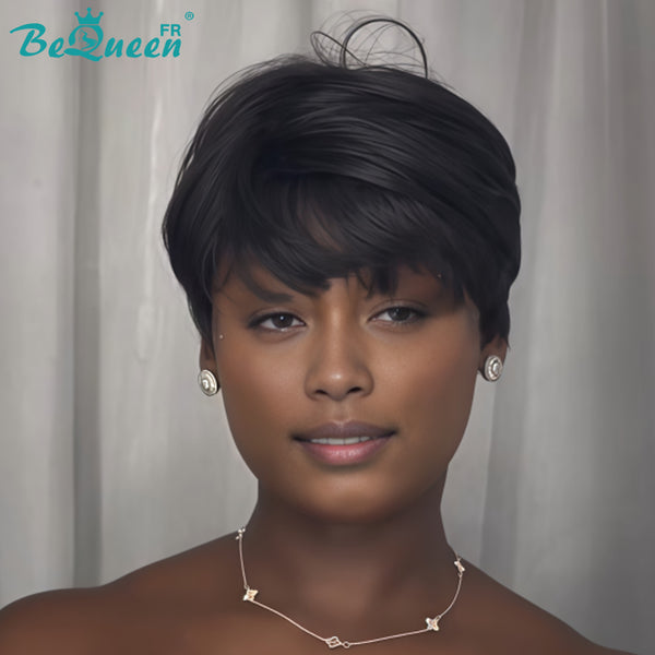 Bequeen Peluca "Suey" lacia hecha a máquina Negro mezclado con miel 100% cabello humano estilo 6