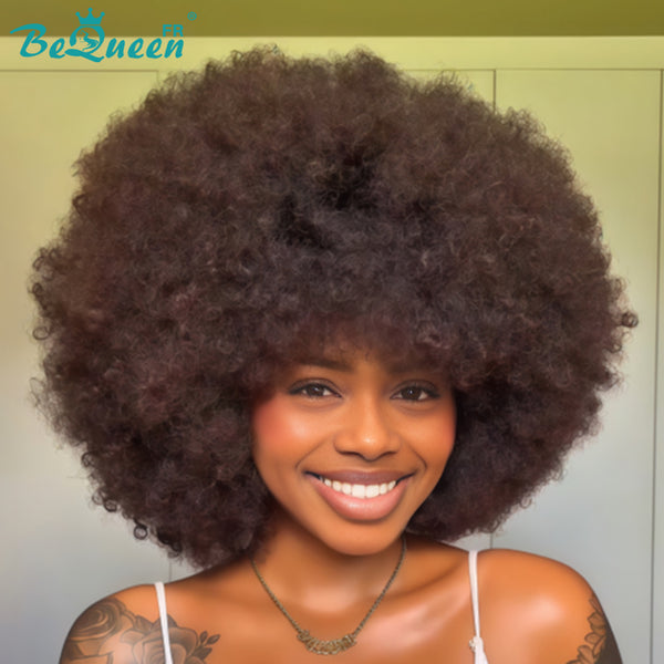 BeQueen „Addi“ Custom Bob Afro Curly Perücke, fertig zum Tragen, ohne Kleber, 13 x 4 cm 
