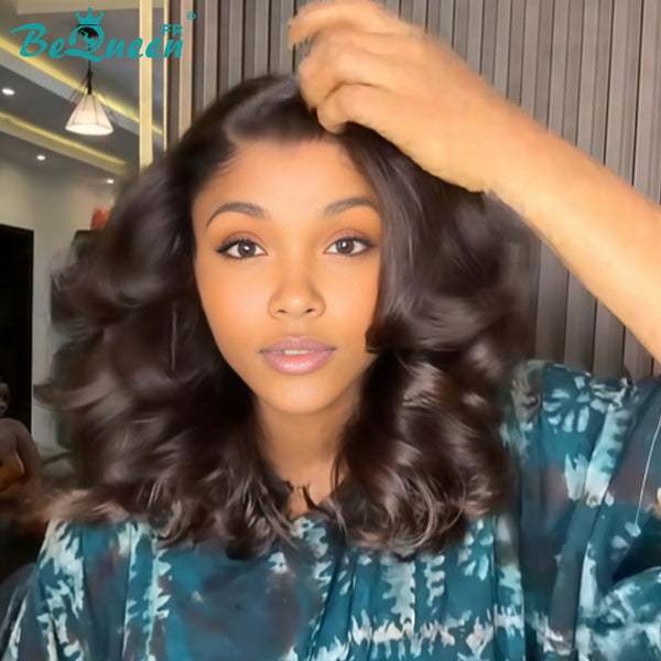BeQueen "Polysia" Black Bouncy Curly Bob Wig with Lace Front Style 31