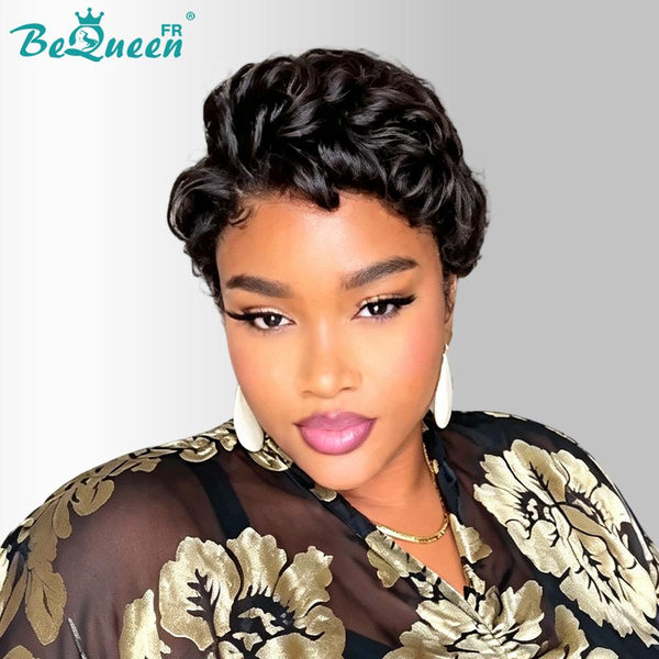 Bequeen Perruque “Suwe” Pixie noir Sans colle Frontale Lace Avec Raie Du Côté style 21