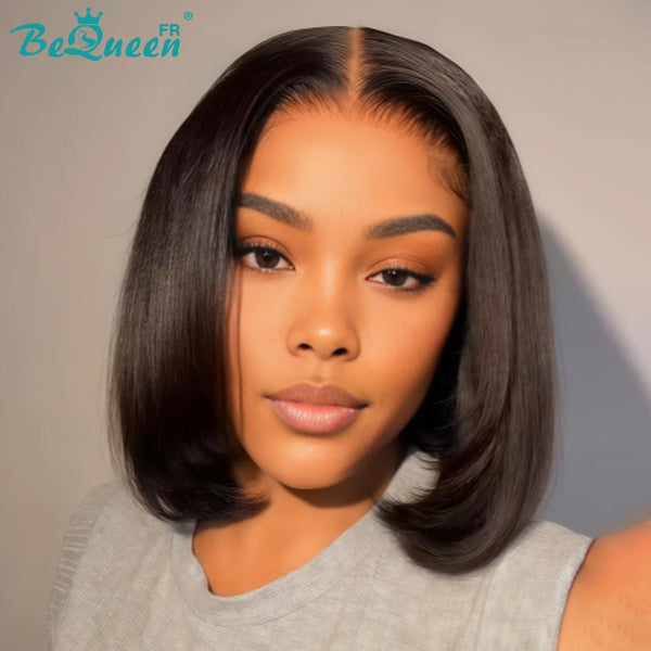 BeQueen “Klaus” Peluca bob Kinky Straight longitud 10 pulgadas con lace frontal 13*4, raya lateral sin pegamento