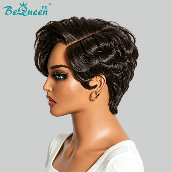 Bequeen Perücke „Suwe“ Pixie Schwarz, ohne Kleber, Front-Lace mit Seitenscheitel, Style 11