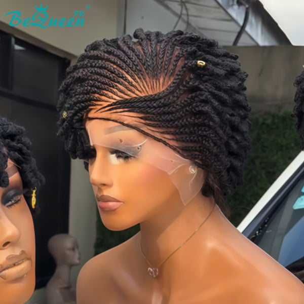 BeQueen “Helno" Peluca pixie con trenza twist de encaje completo, cuatro estilos