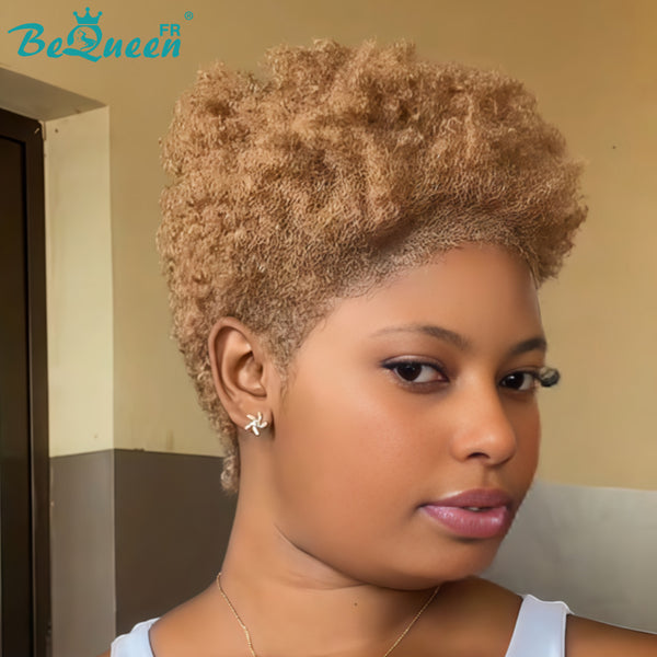 BeQueen "Edwina" Peruca corte afro Castanho com Frente de Renda 13x4