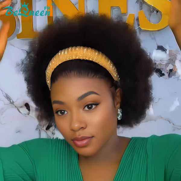 BeQueen "Addi" Perruque Bob Afro Curly Noir dentelle frontale 13X4 Sans colle perruque naturelle style 20