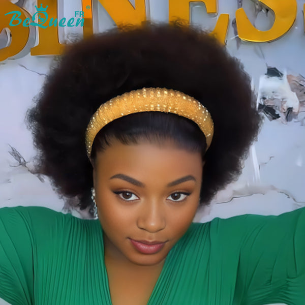 BeQueen "Addi" Perruque Bob Afro Curly Noir dentelle frontale 13X4 Sans colle perruque naturelle style 20
