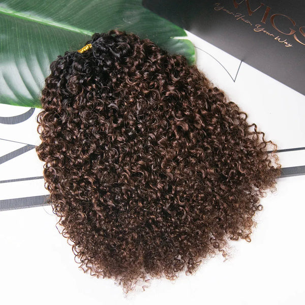BeQueen Feather Hair Weave Extensions Brown Honey Mix Curly Wave 100% Human Hair