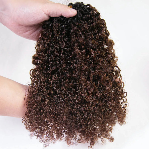 BeQueen Feather Hair Weave Extensions Brown Honey Mix Curly Wave 100% Human Hair