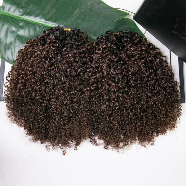 BeQueen Feather Hair Weave Extensions Brown Honey Mix Curly Wave 100% Human Hair