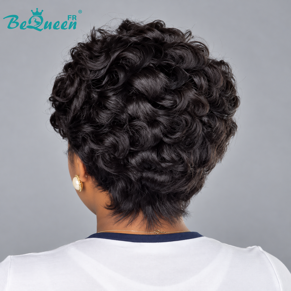 Bequeen Peruca “Suwe” Pixie preta Sem cola, lace frontal com risca lateral estilo 11