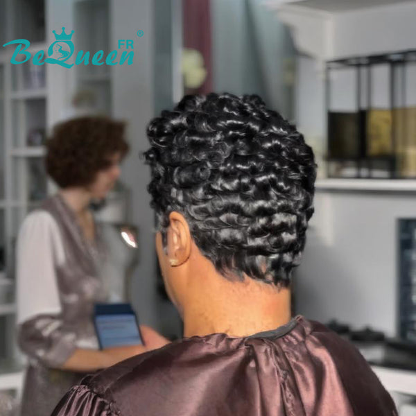 Bequeen Perruque “Chioma” Pixie noir curly sans colle avec frontale lace  style 12