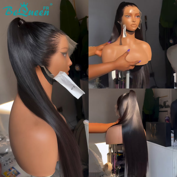 BeQueen "Sonia" Glatte Bob-Perücke 24 Zoll schwarz mit Dutt, Lace-Front 13*4 ohne Kleber, halber Preis