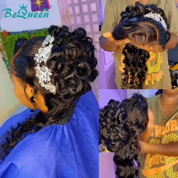 BeQueen "Molia" Natural Black Wedding Hair Extension with Lace Frontal 13x4 
