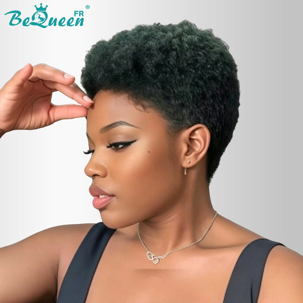 BeQueen "Edwina" Perruque court afro Couleur Noir mix vert avec Lace Frontale 13x4